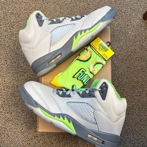 Jordan 5 Retro Green Bean Men’s Sneakers in Gray, White & Neon Green